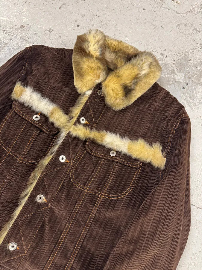 FW2001 Dolce & Gabbana Fur Striped Corduroy Jacket (L) 3