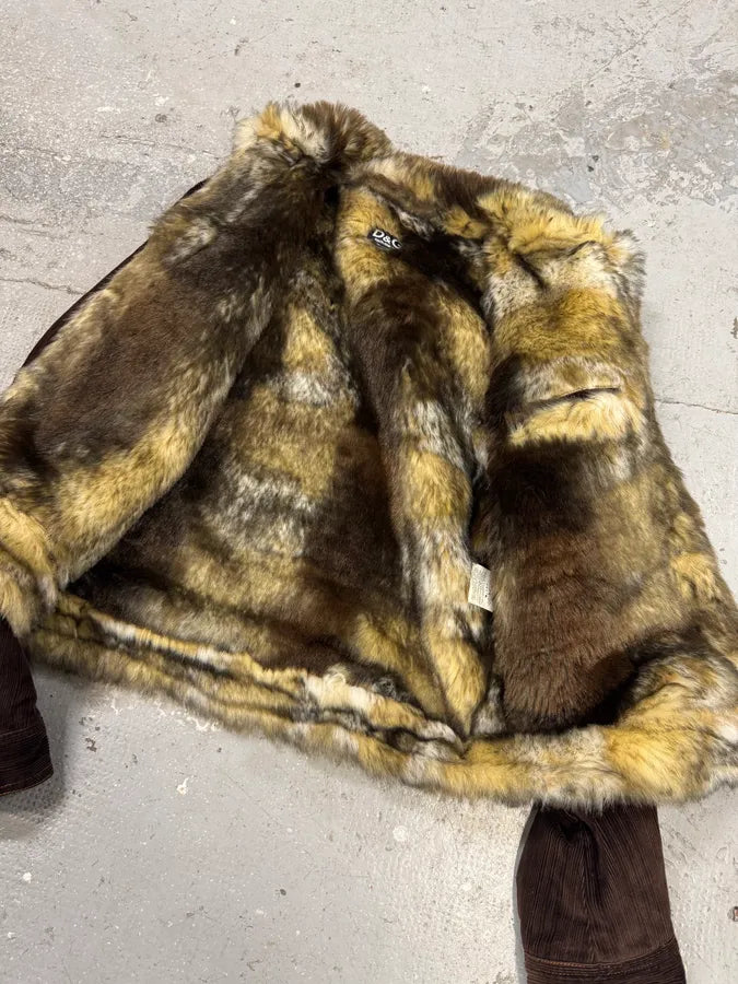 FW2001 Dolce & Gabbana Fur Striped Corduroy Jacket (L) 7