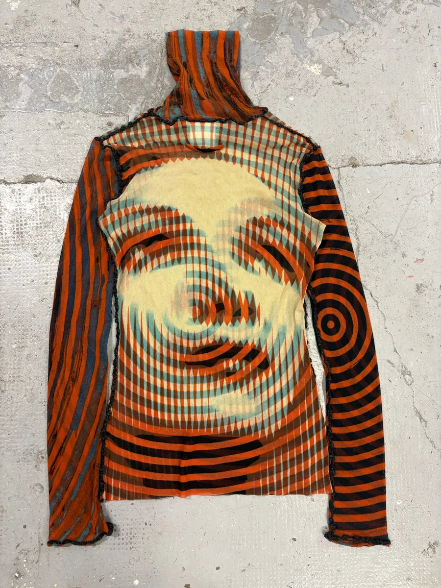 FW2001 Jean Paul Gaultier Red Mesh Top Greta Garbo Turtleneck vBHCAKX 1