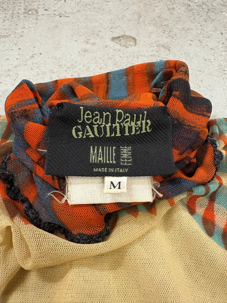 FW2001 Jean Paul Gaultier Red Mesh Top Greta Garbo Turtleneck vBHCAKX 4