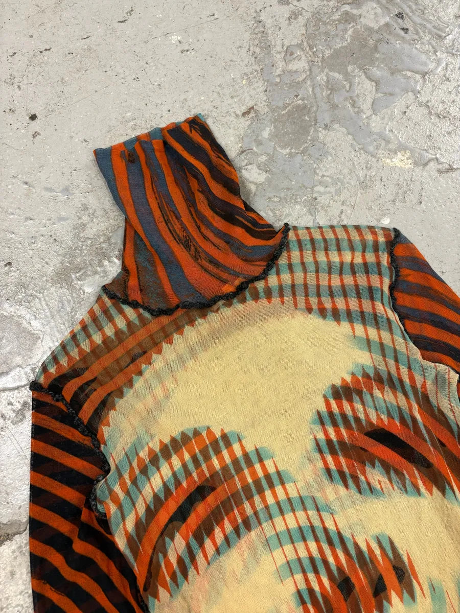 FW2001 Jean Paul Gaultier Red Mesh Top Greta Garbo Turtleneck vBHCAKX 6