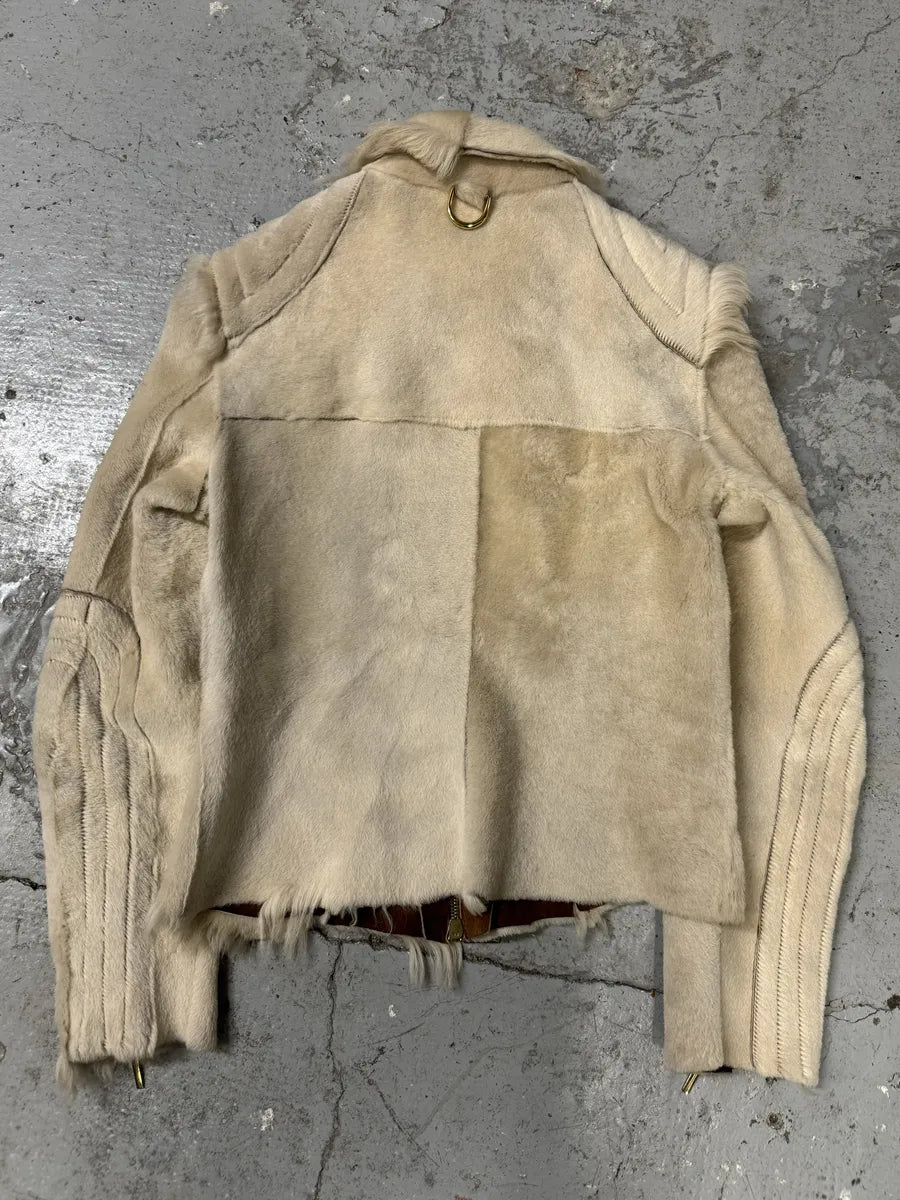 FW2001 Roberto Cavalli Biker Beige Pony Hair Leather Jacket (M) OcTQEcB 1