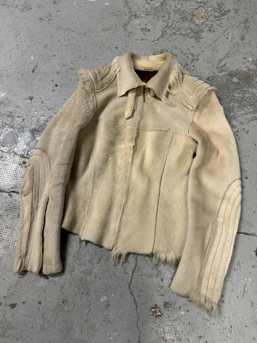 FW2001 Roberto Cavalli Biker Beige Pony Hair Leather Jacket (M) OcTQEcB 2