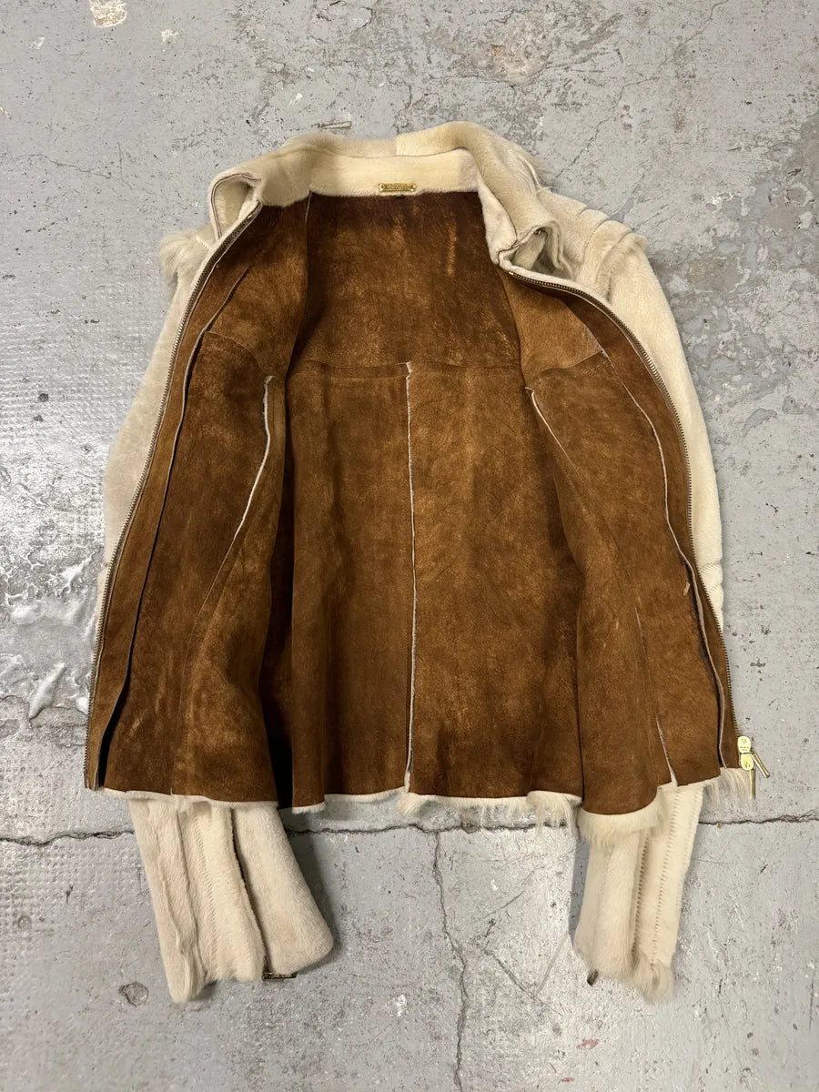 FW2001 Roberto Cavalli Biker Beige Pony Hair Leather Jacket (M) OcTQEcB 3