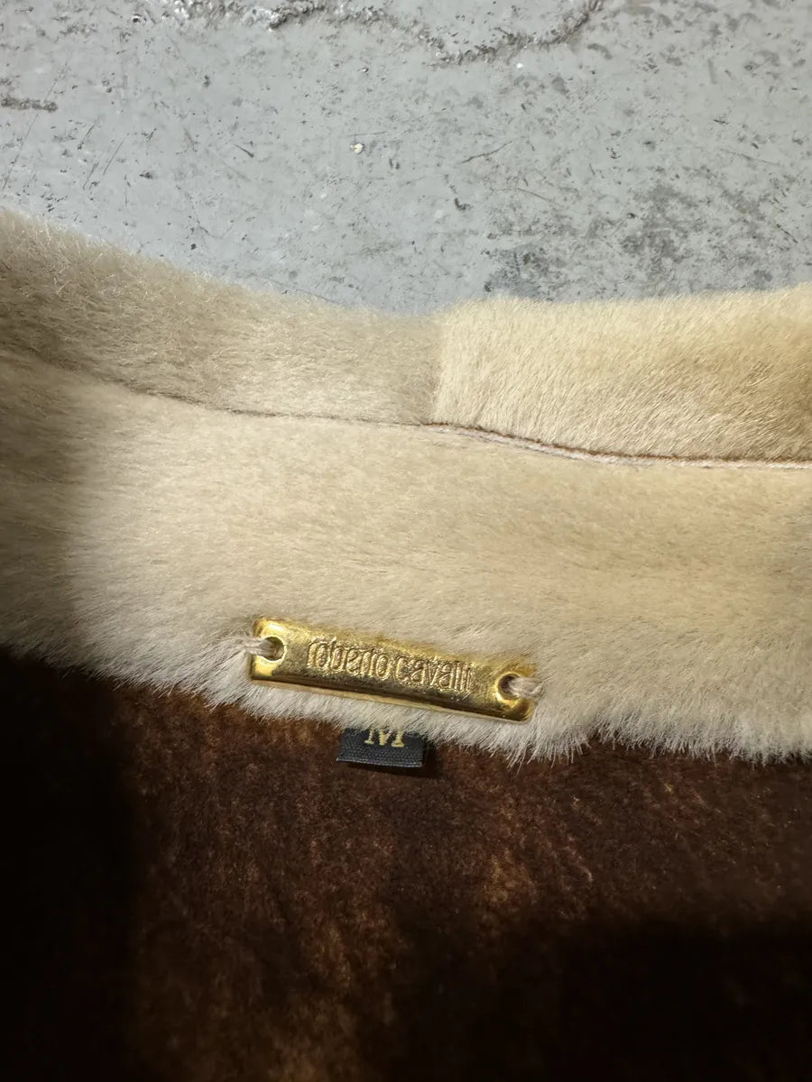 FW2001 Roberto Cavalli Biker Beige Pony Hair Leather Jacket (M) OcTQEcB 8