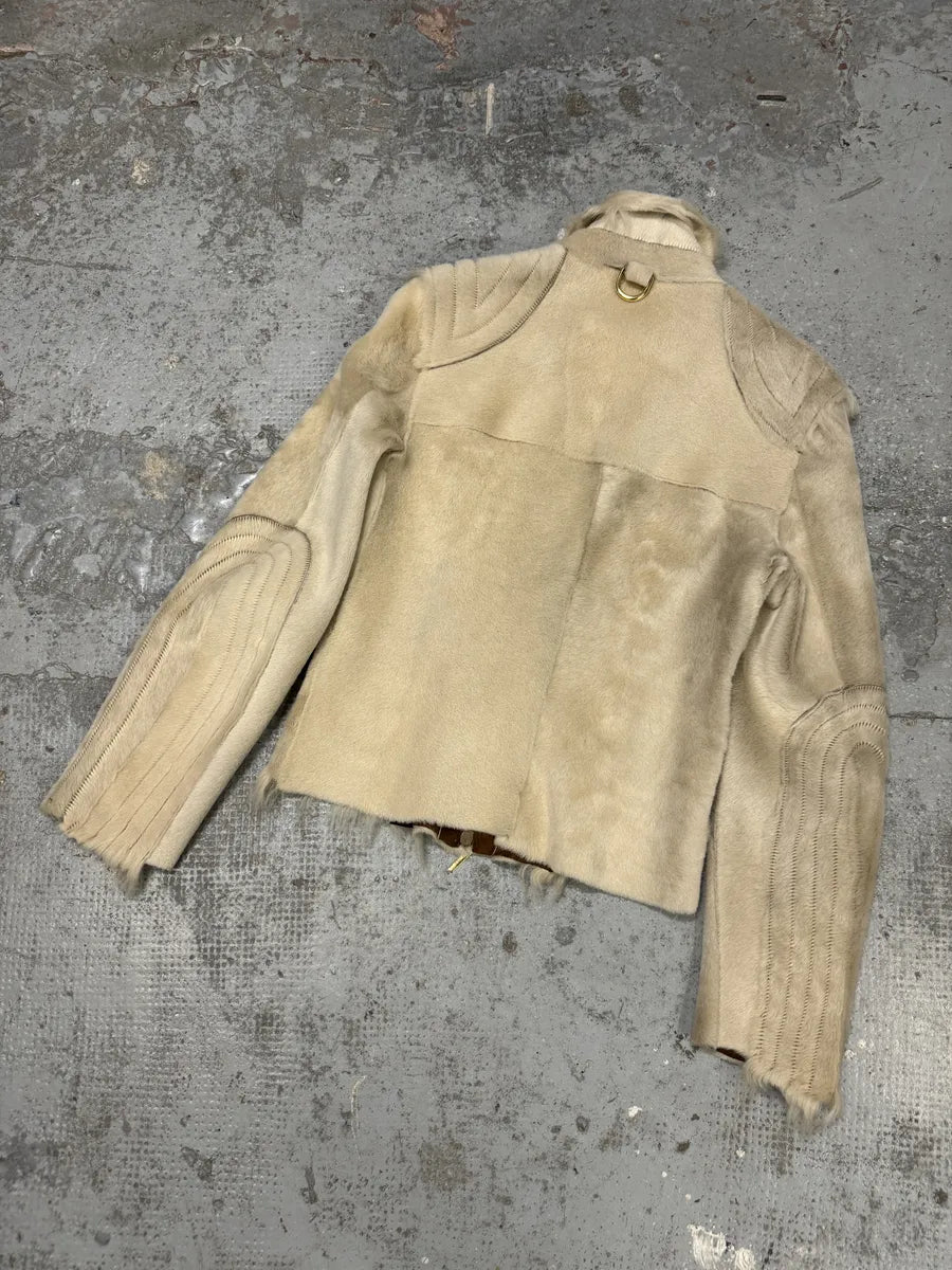 FW2001 Roberto Cavalli Biker Beige Pony Hair Leather Jacket xaDpeZr 8