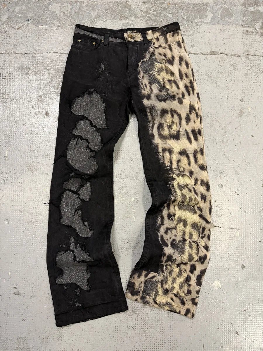 FW2001 Roberto Cavalli Black Destroyed Leopard Pants wVTSDjc 0