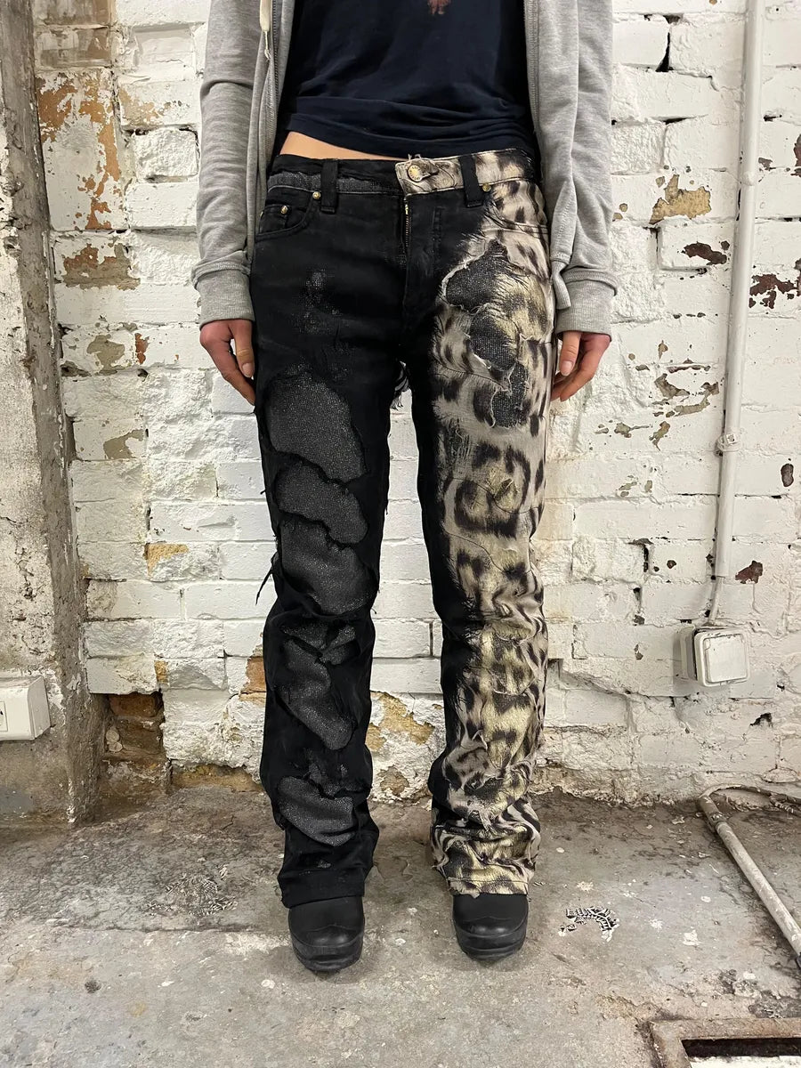 FW2001 Roberto Cavalli Black Destroyed Leopard Pants wVTSDjc 1