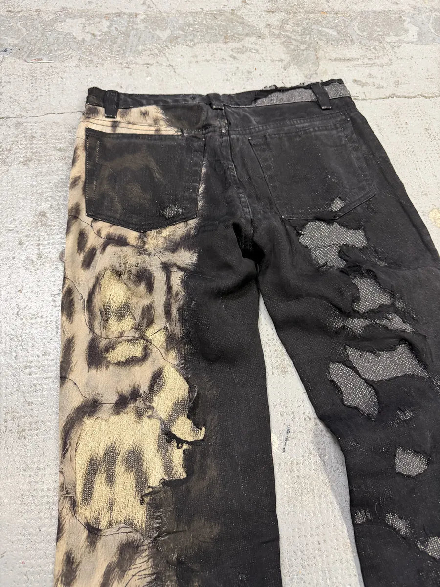 FW2001 Roberto Cavalli Black Destroyed Leopard Pants wVTSDjc 10