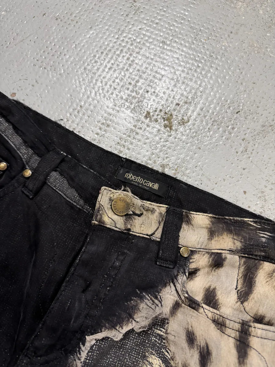 FW2001 Roberto Cavalli Black Destroyed Leopard Pants wVTSDjc 11