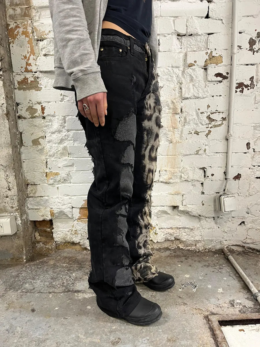 FW2001 Roberto Cavalli Black Destroyed Leopard Pants wVTSDjc 2