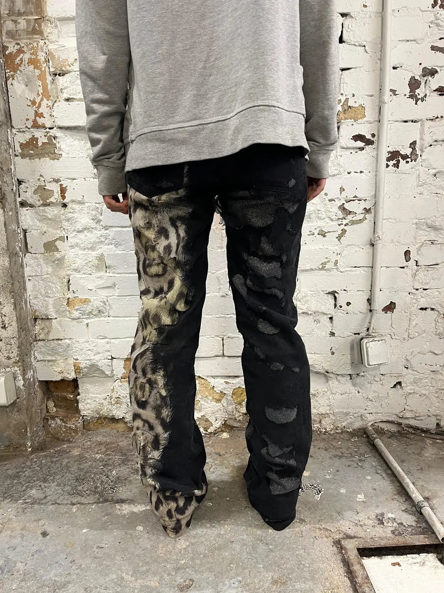 FW2001 Roberto Cavalli Black Destroyed Leopard Pants wVTSDjc 3