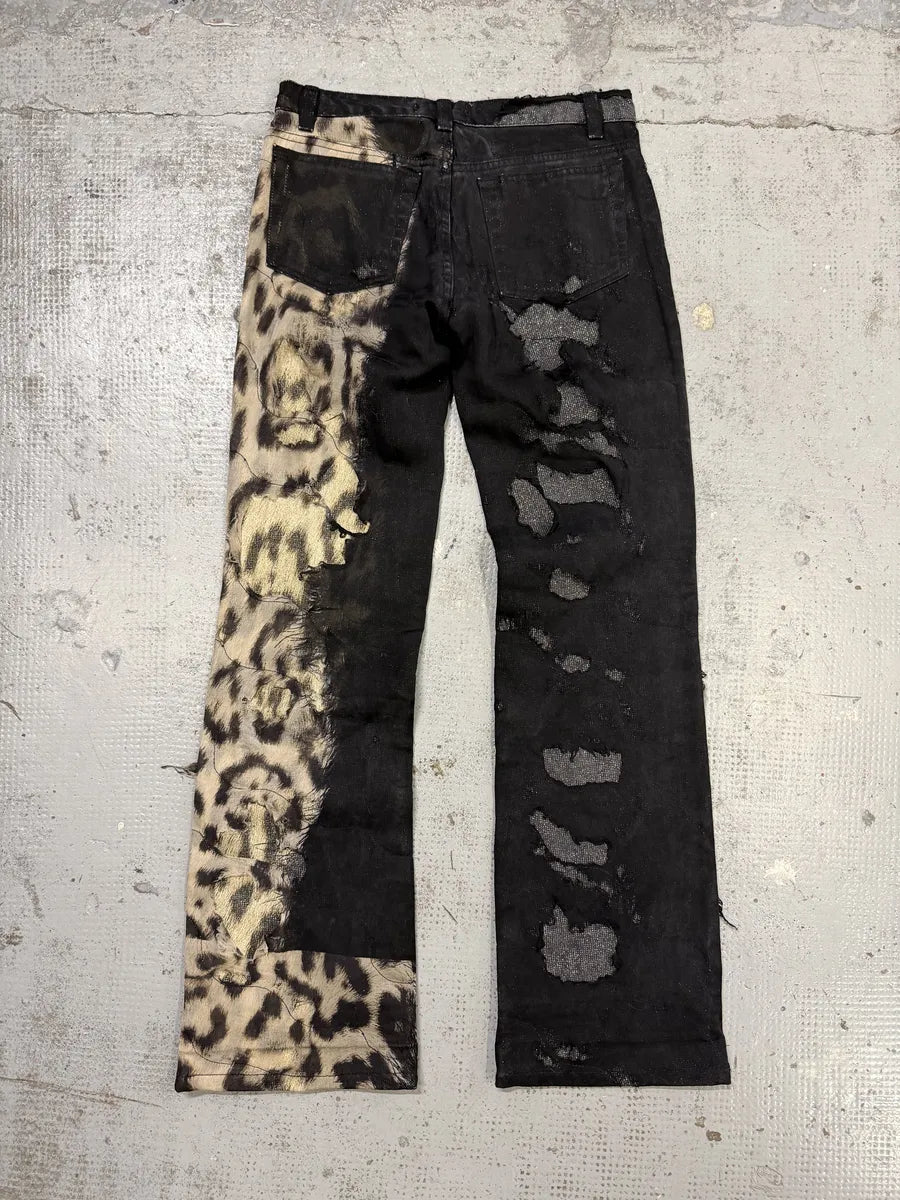 FW2001 Roberto Cavalli Black Destroyed Leopard Pants wVTSDjc 4