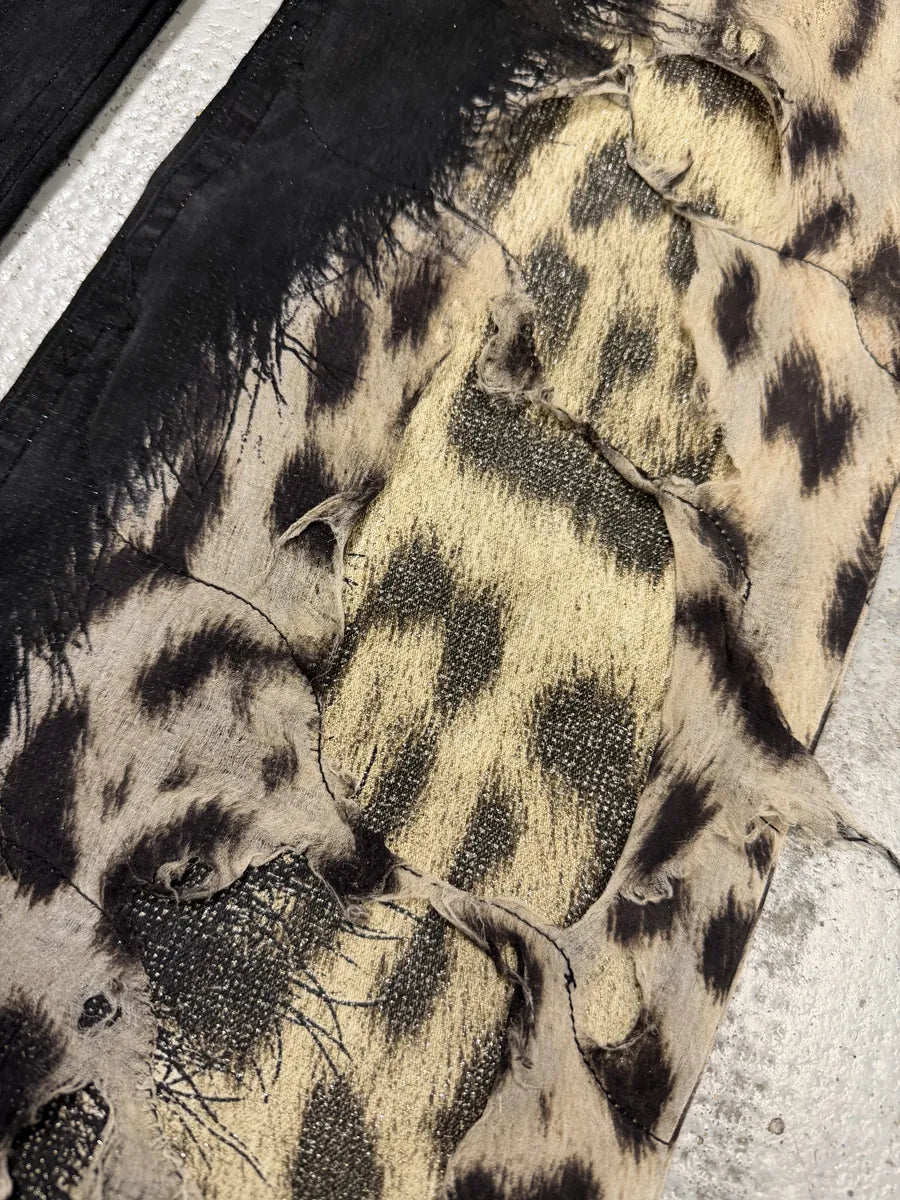 FW2001 Roberto Cavalli Black Destroyed Leopard Pants wVTSDjc 5