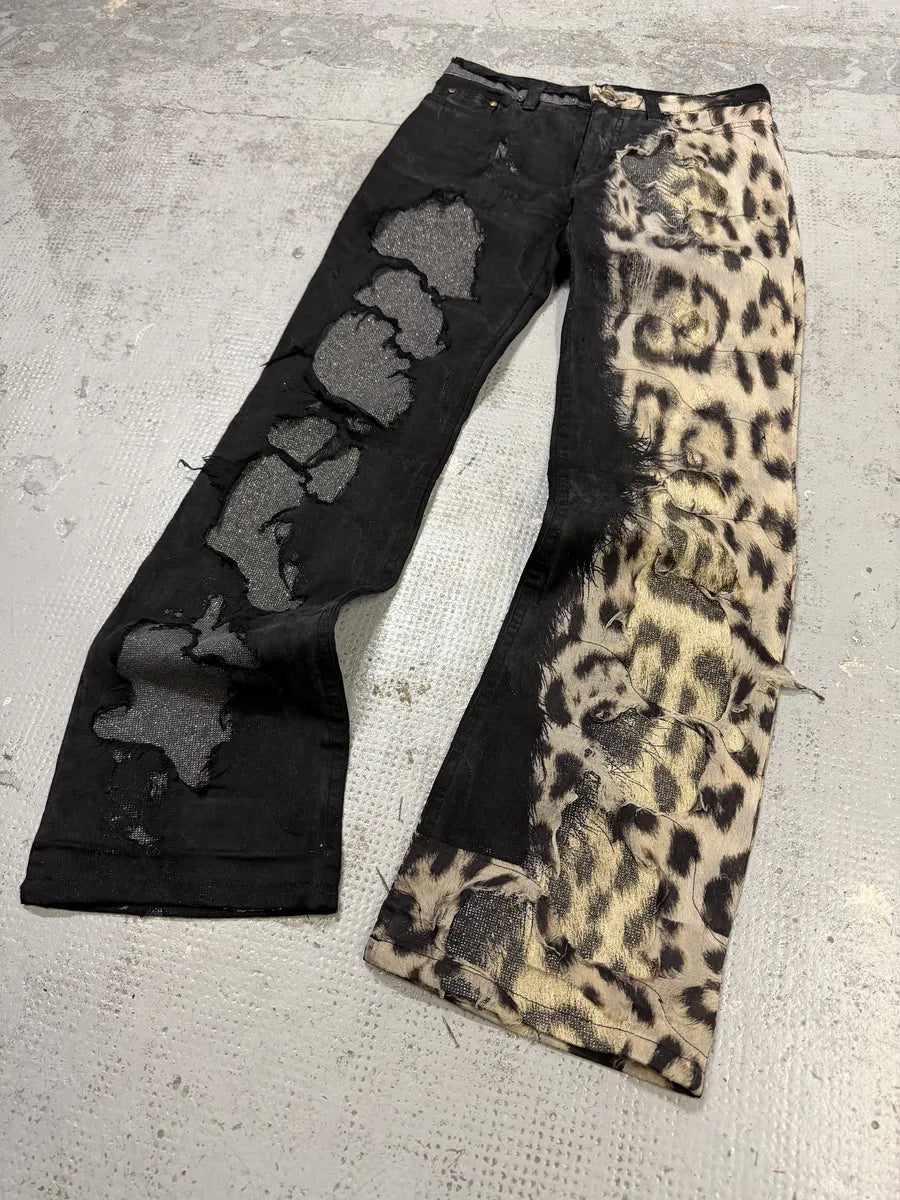FW2001 Roberto Cavalli Black Destroyed Leopard Pants wVTSDjc 7