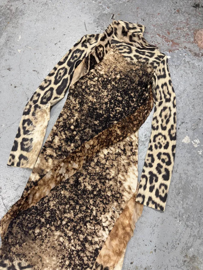 FW2001 Roberto Cavalli Cheetah Abstrat Tan Silk Dress exUJApN 11