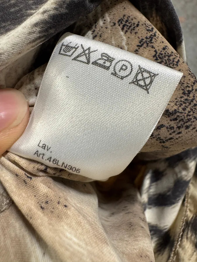 FW2001 Roberto Cavalli Cheetah Abstrat Tan Silk Dress exUJApN 13