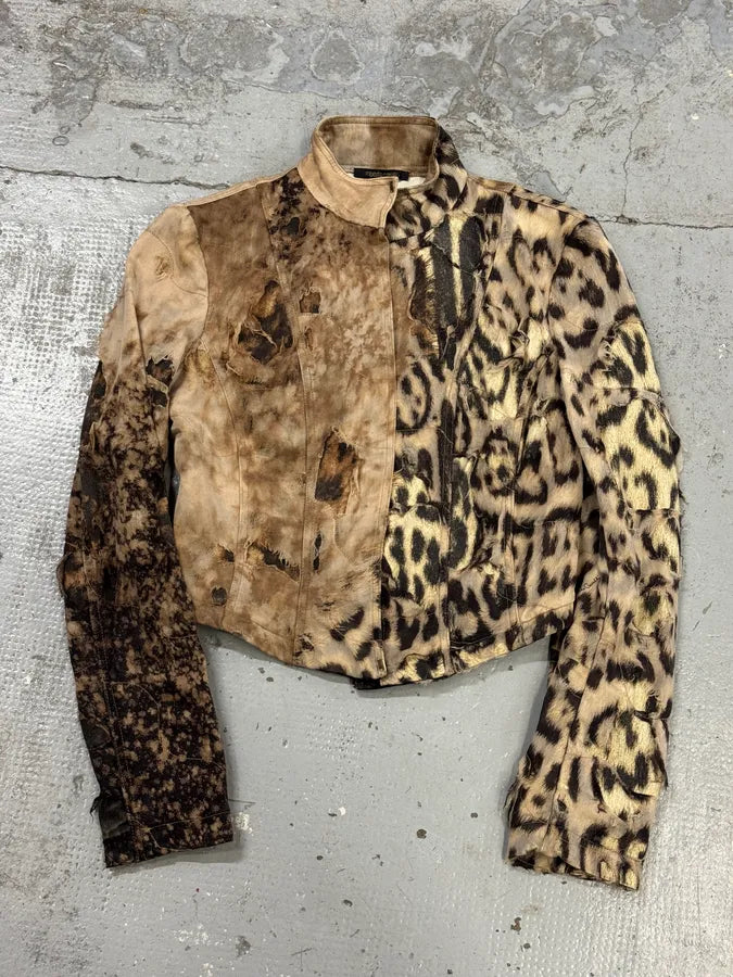 FW2001 Roberto Cavalli Destroyed Leopard Cropped Jacket sUbSVzQ 0