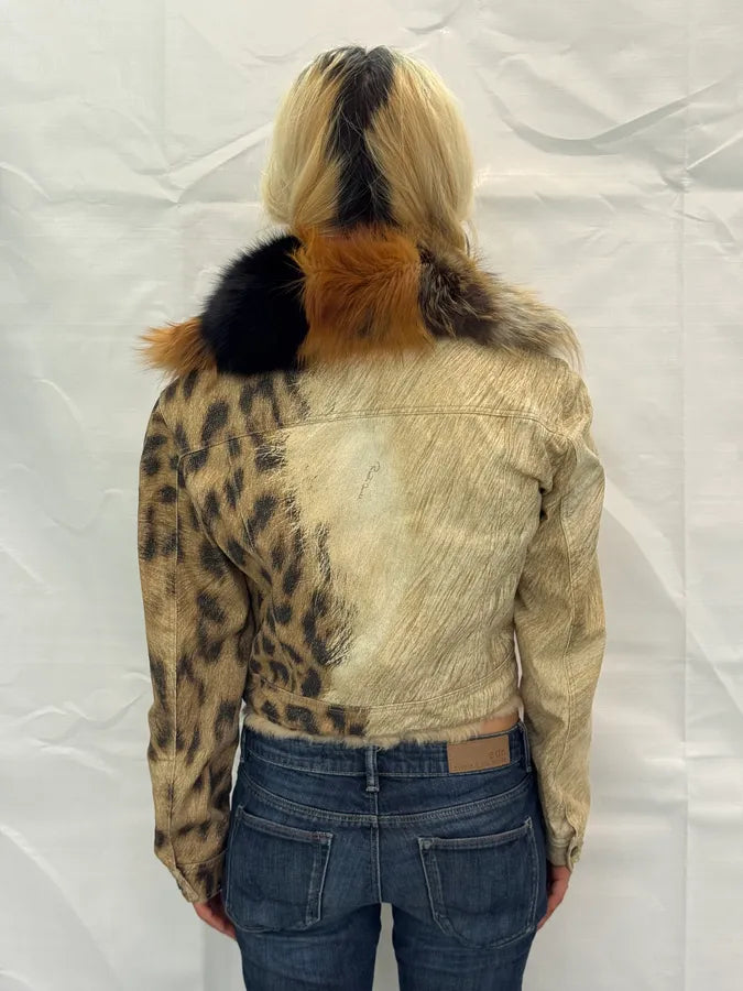 FW2001 Roberto Cavalli Fox Fur Leopard Denim Jacket NNaNURl 2