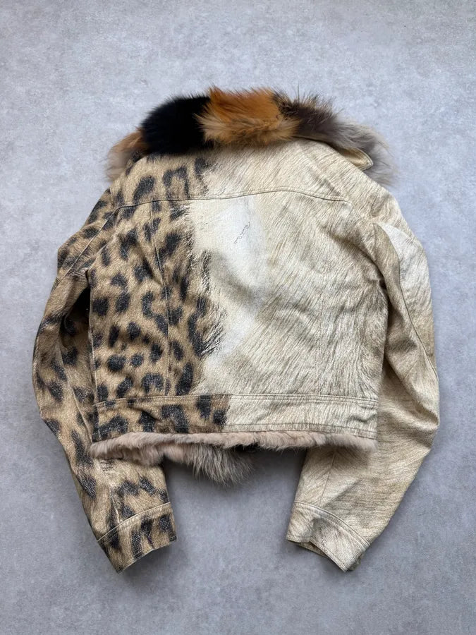 FW2001 Roberto Cavalli Fox Fur Leopard Denim Jacket NNaNURl 3