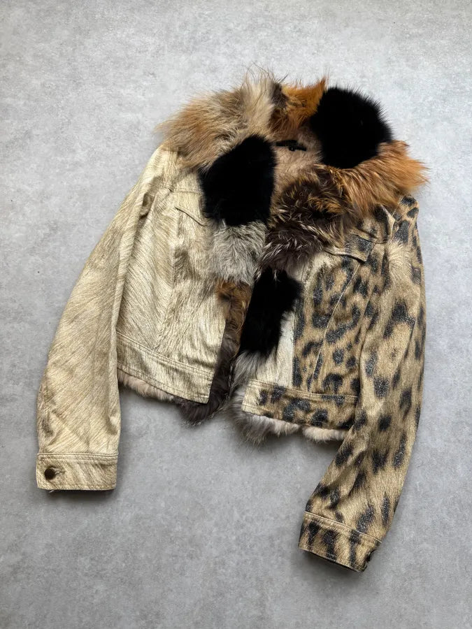 FW2001 Roberto Cavalli Fox Fur Leopard Denim Jacket NNaNURl 5
