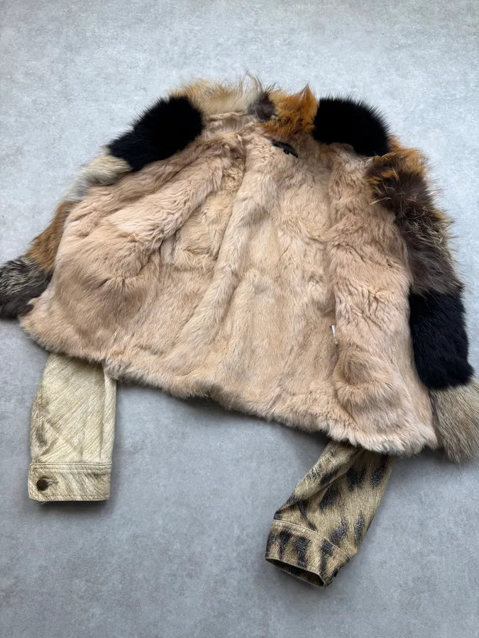 FW2001 Roberto Cavalli Fox Fur Leopard Denim Jacket NNaNURl 6