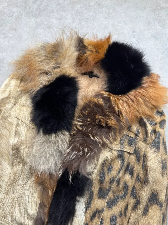 FW2001 Roberto Cavalli Fox Fur Leopard Denim Jacket NNaNURl 7