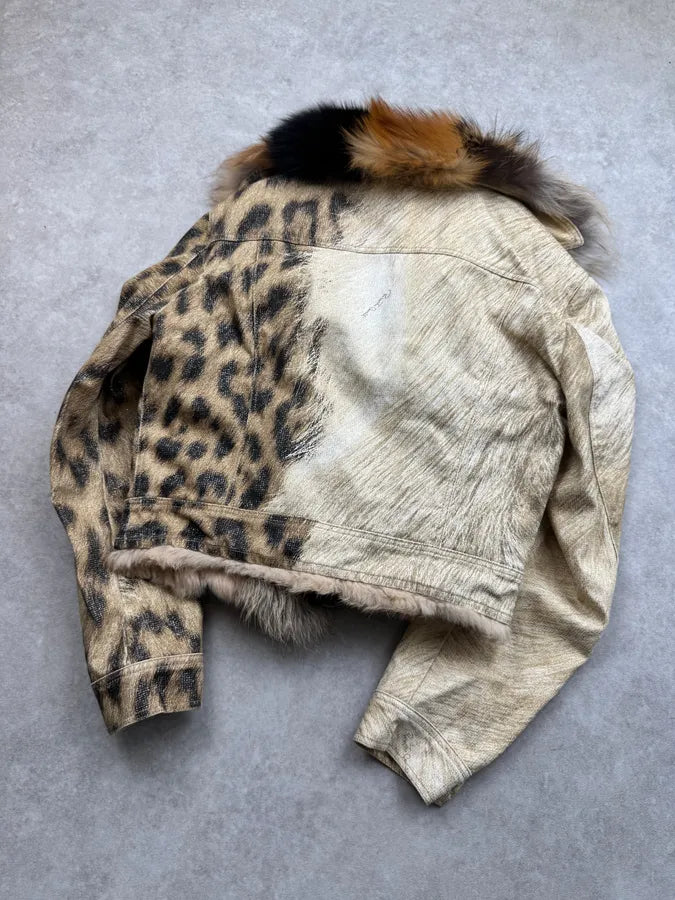 FW2001 Roberto Cavalli Fox Fur Leopard Denim Jacket NNaNURl 9