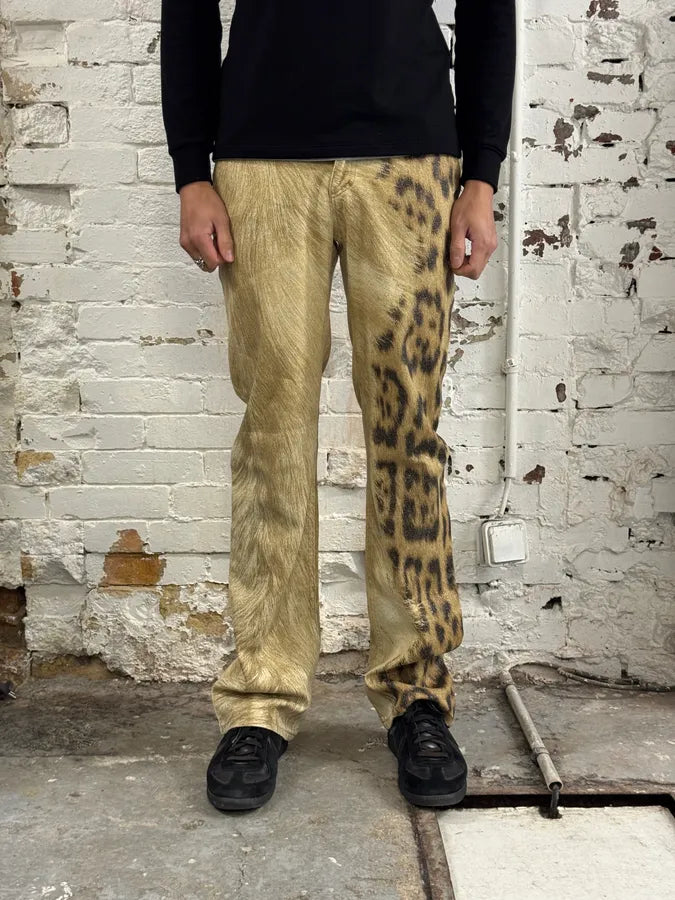 FW2001 Roberto Cavalli Leopard Fur Beige Pants flbLFuT 1