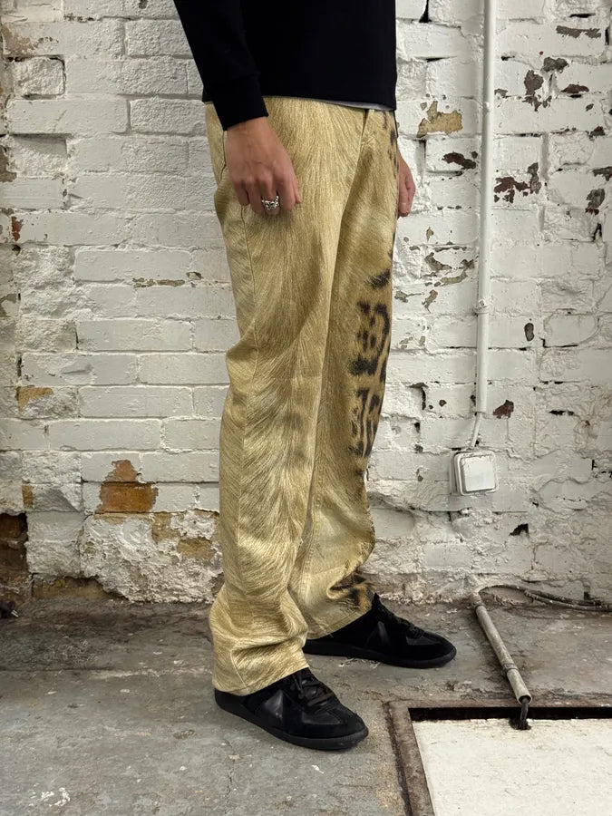 FW2001 Roberto Cavalli Leopard Fur Beige Pants flbLFuT 3
