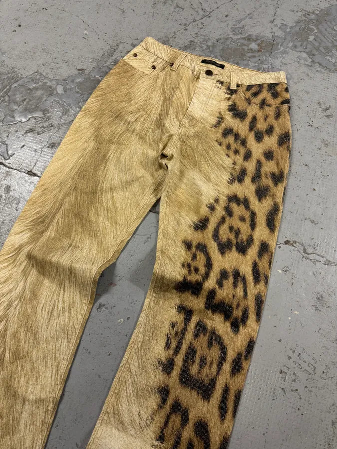 FW2001 Roberto Cavalli Leopard Fur Beige Pants flbLFuT 4