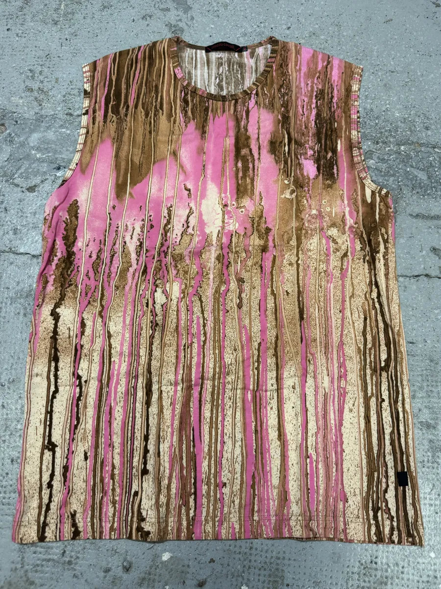 FW2001 Roberto Cavalli Pink Abstract Painted Tank Top lKXwYXp 0