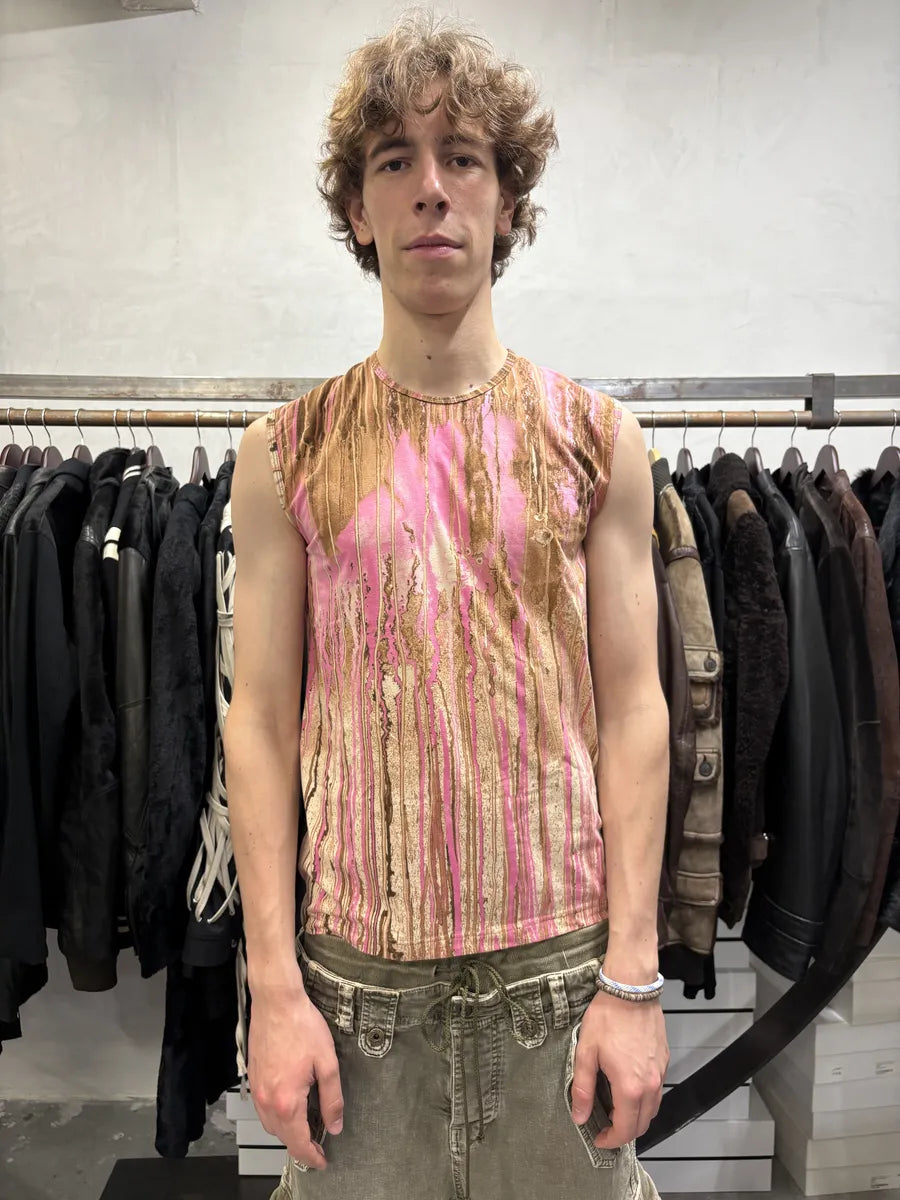 FW2001 Roberto Cavalli Pink Abstract Painted Tank Top lKXwYXp 2