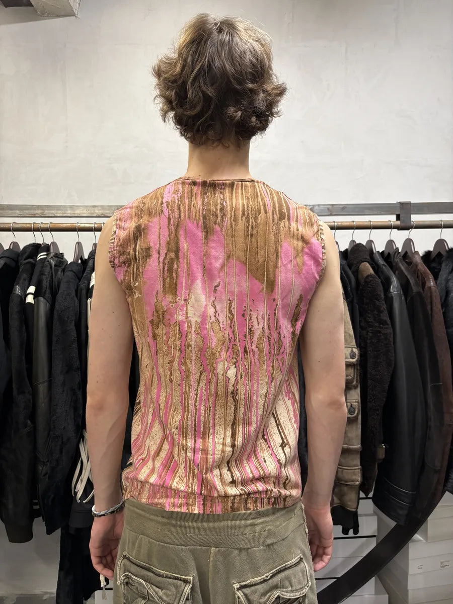 FW2001 Roberto Cavalli Pink Abstract Painted Tank Top lKXwYXp 3