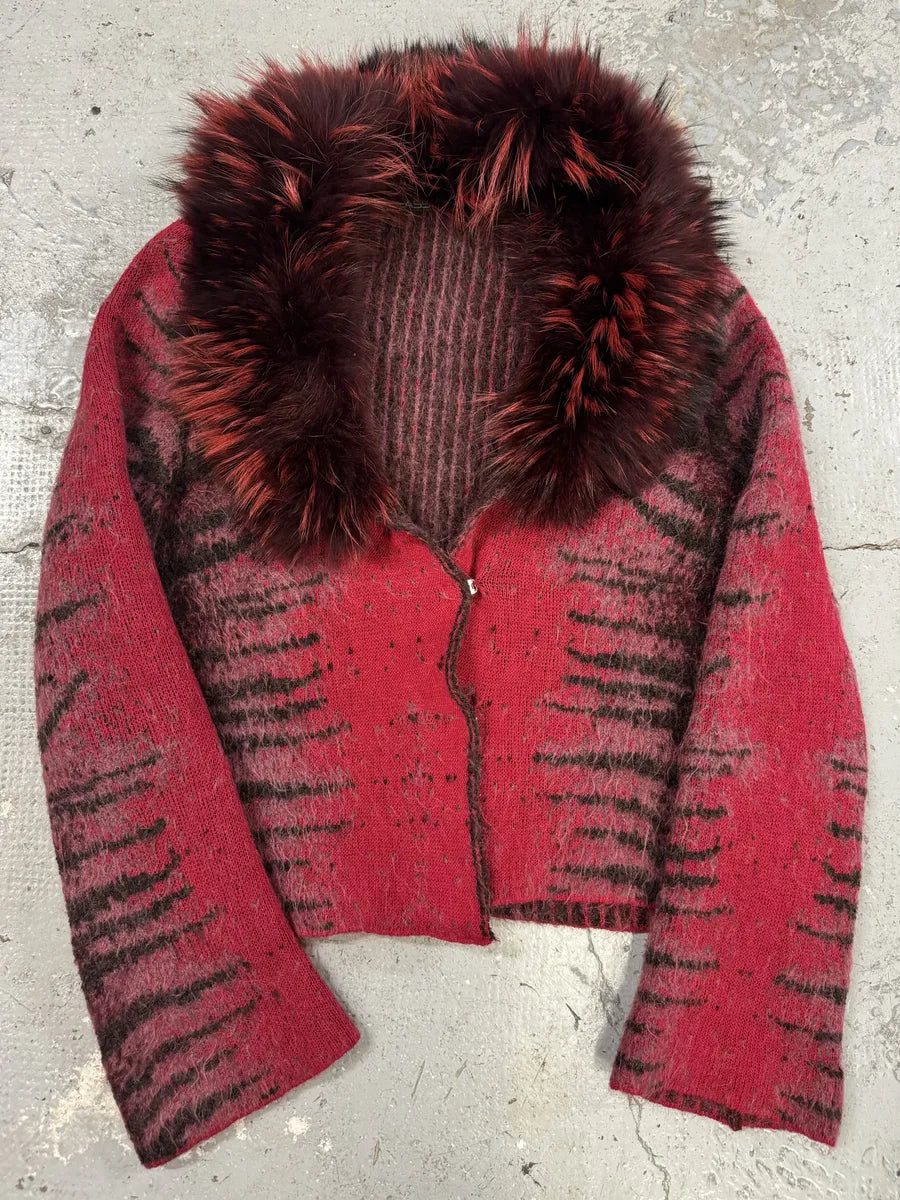 FW2001 Roberto Cavalli Red Zebra Savage Devil Fur Cardigan (M/L) tlTHerD 0