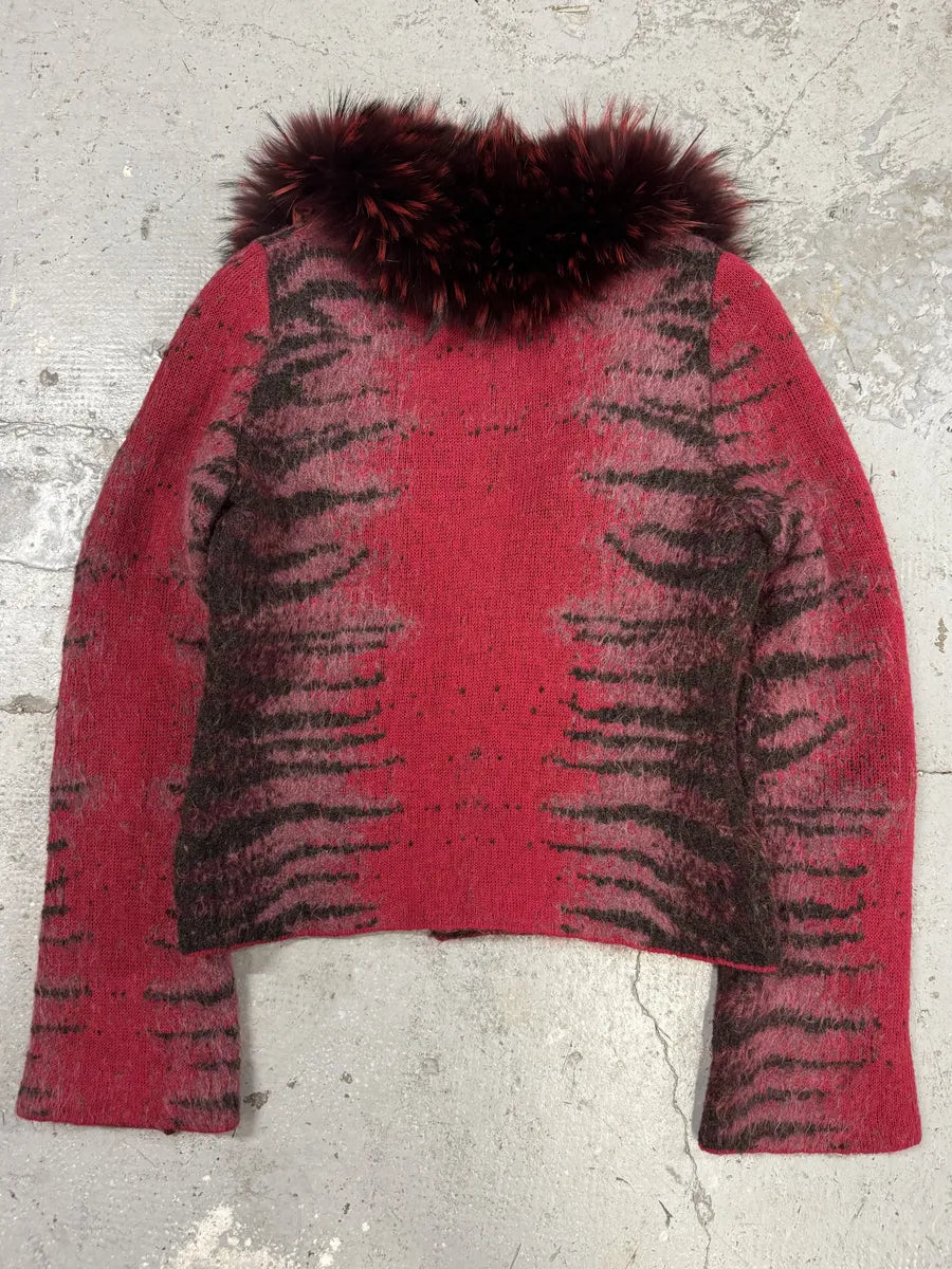 FW2001 Roberto Cavalli Red Zebra Savage Devil Fur Cardigan (M/L) tlTHerD 1