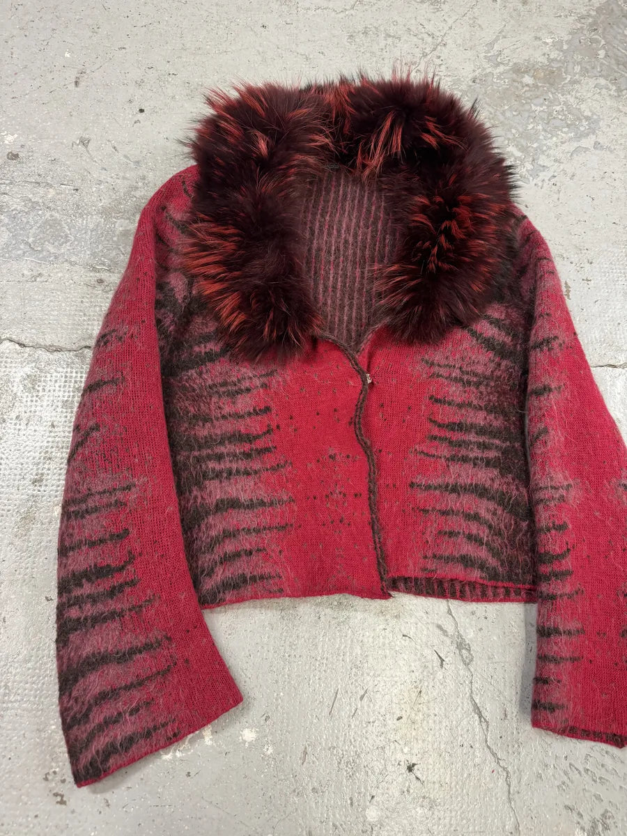 FW2001 Roberto Cavalli Red Zebra Savage Devil Fur Cardigan (M/L) tlTHerD 7