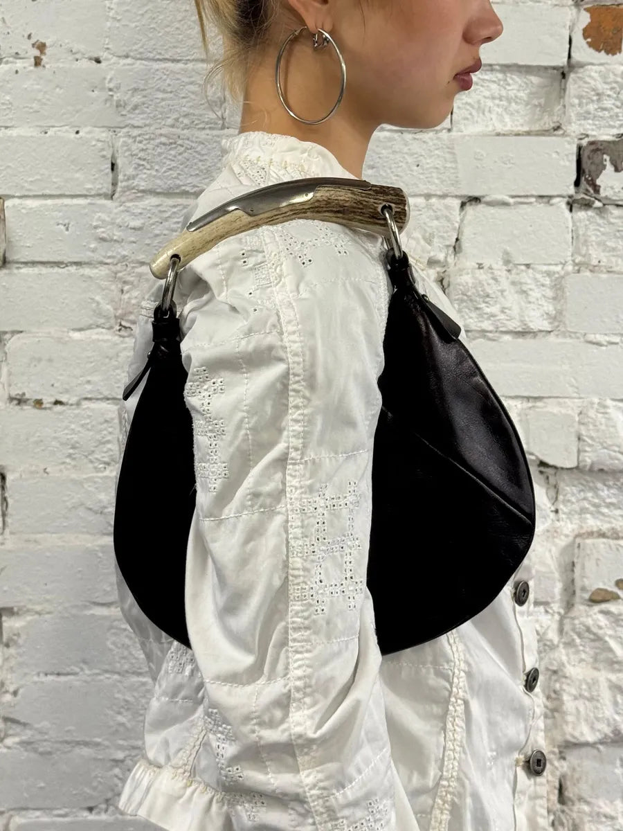 FW2001 Yves Saint Laurent Mini Mombasa Horn Oil Spill Black Leather Bag VDQMtZH 2