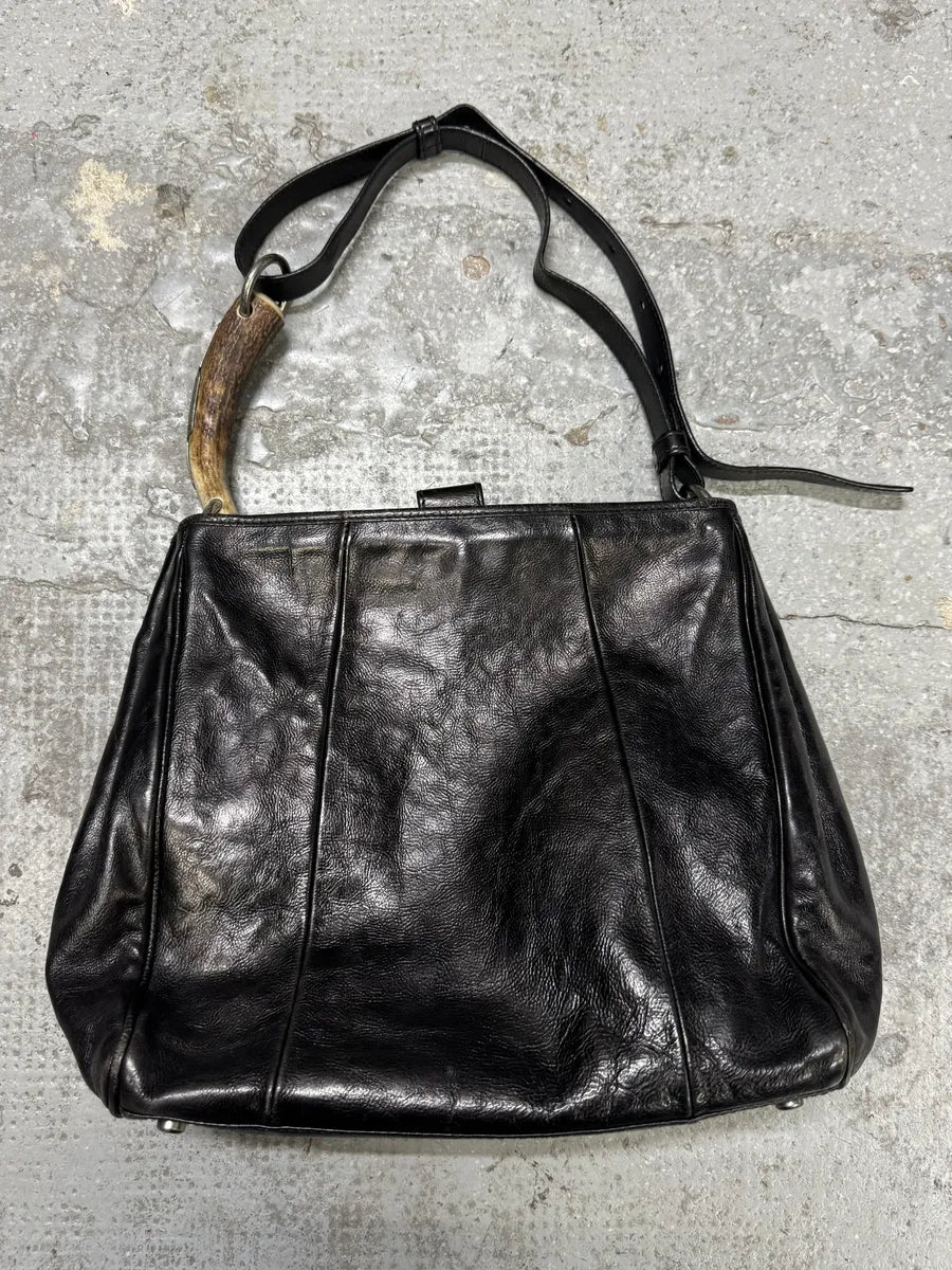 FW2001 Yves Saint Laurent Tom Ford Mombasa Horn Dark Black Leather Shoulder Bag (OS) KcLVGOP 0