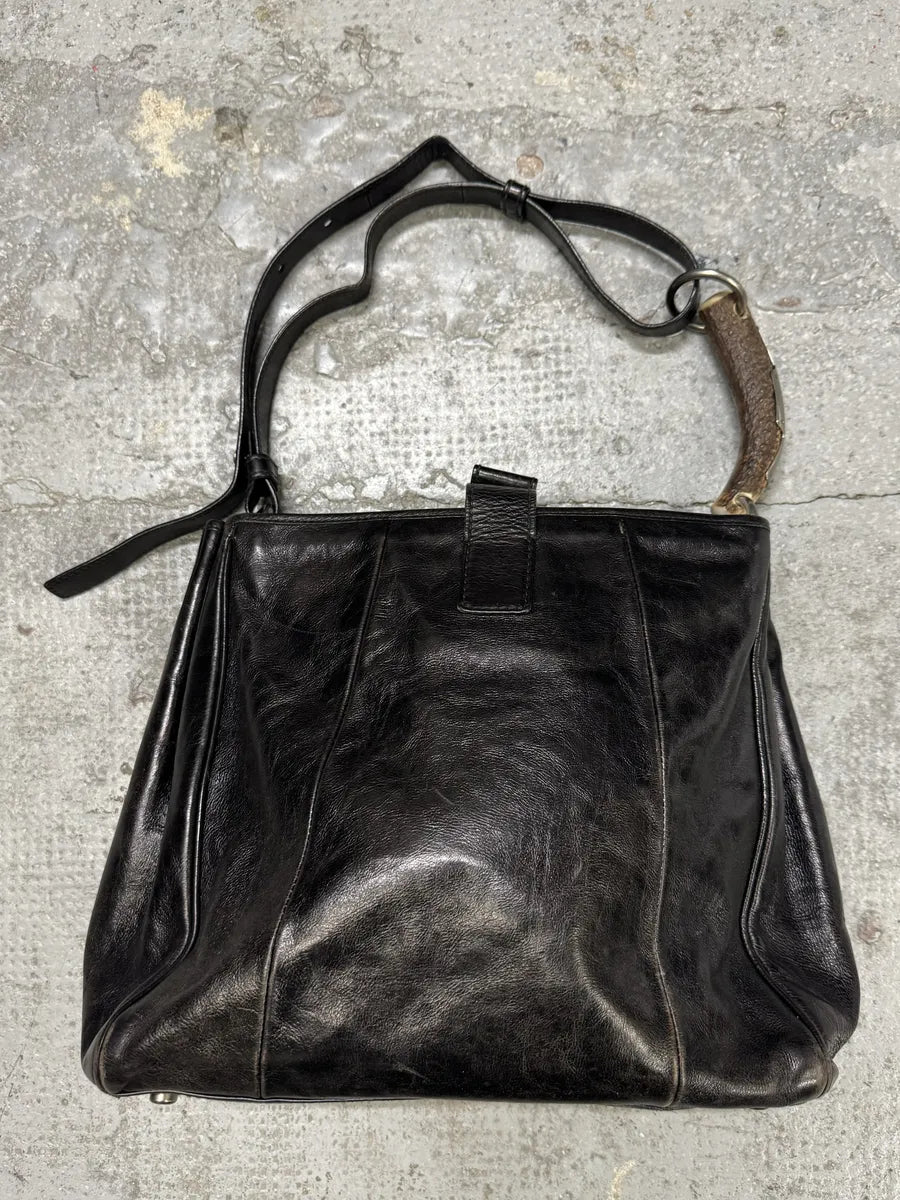 FW2001 Yves Saint Laurent Tom Ford Mombasa Horn Dark Black Leather Shoulder Bag (OS) KcLVGOP 1