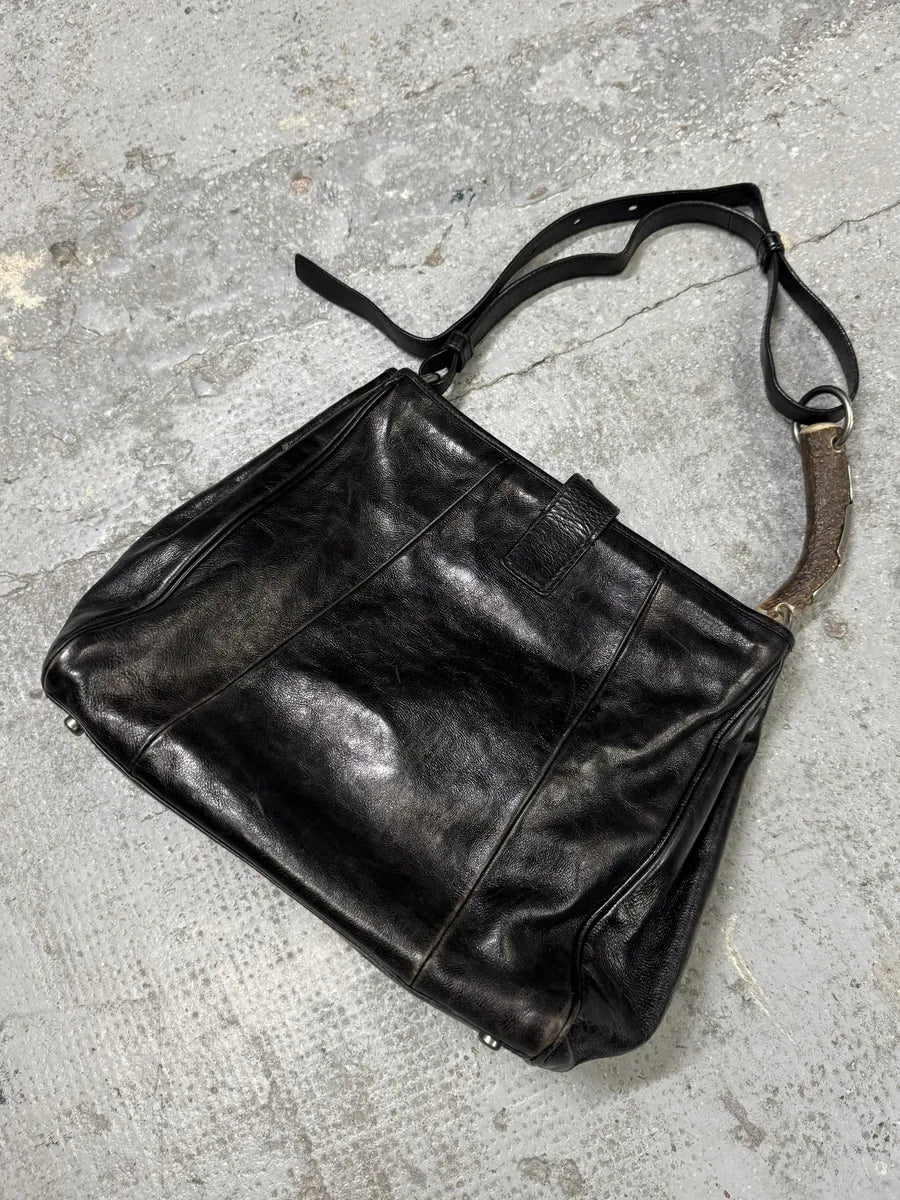 FW2001 Yves Saint Laurent Tom Ford Mombasa Horn Dark Black Leather Shoulder Bag (OS) KcLVGOP 4
