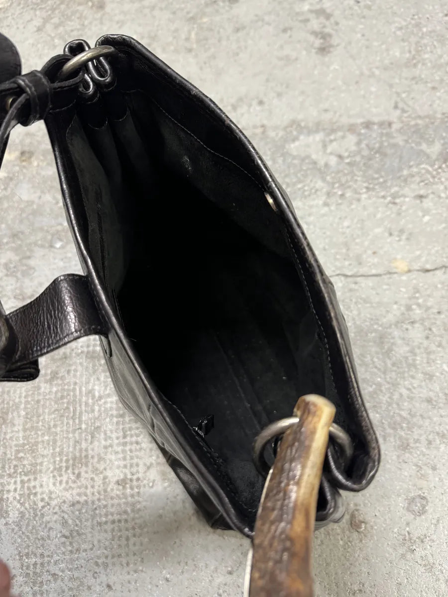 FW2001 Yves Saint Laurent Tom Ford Mombasa Horn Dark Black Leather Shoulder Bag (OS) KcLVGOP 7