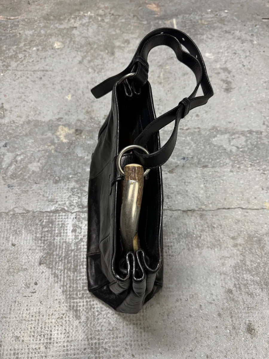 FW2001 Yves Saint Laurent Tom Ford Mombasa Horn Dark Black Leather Shoulder Bag (OS) KcLVGOP 8