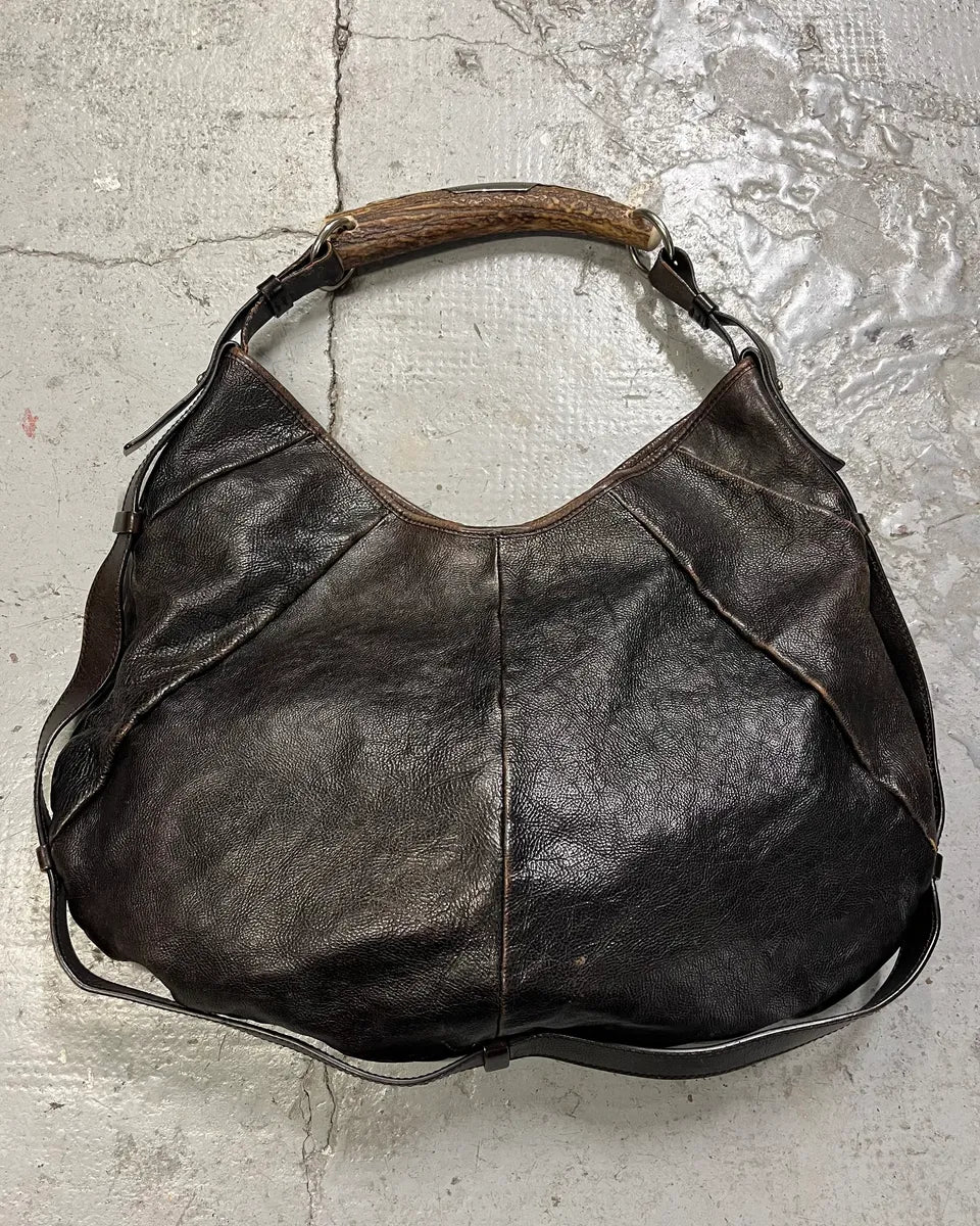 FW2001 Yves Saint Laurent Tom Ford Mombasa Horn Dark Brown Leather Handle Bag (OS) 0