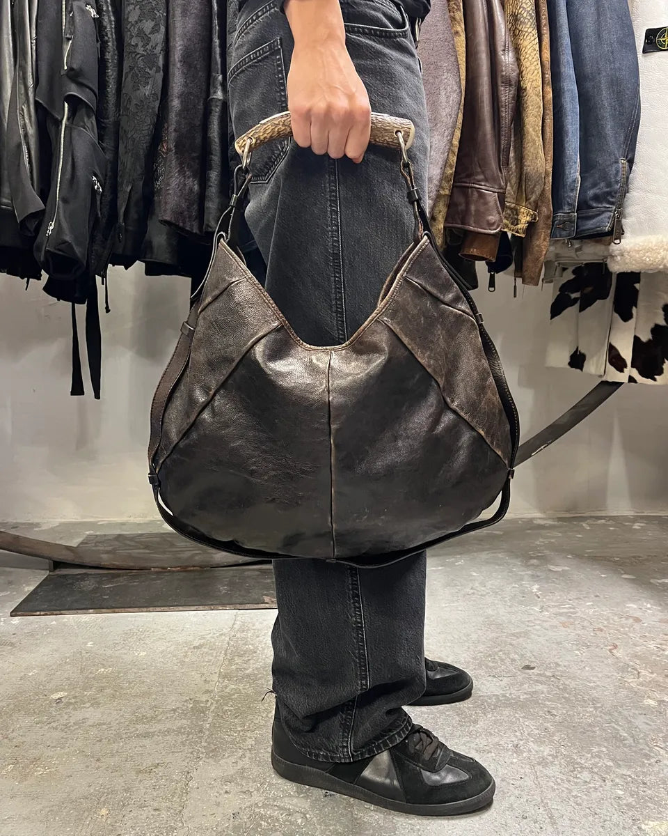 FW2001 Yves Saint Laurent Tom Ford Mombasa Horn Dark Brown Leather Handle Bag (OS) 1