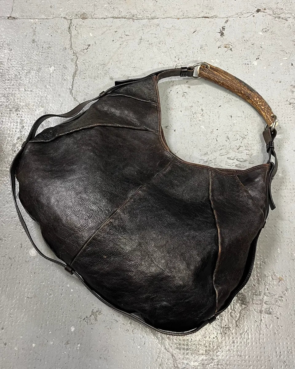 FW2001 Yves Saint Laurent Tom Ford Mombasa Horn Dark Brown Leather Handle Bag (OS) 2