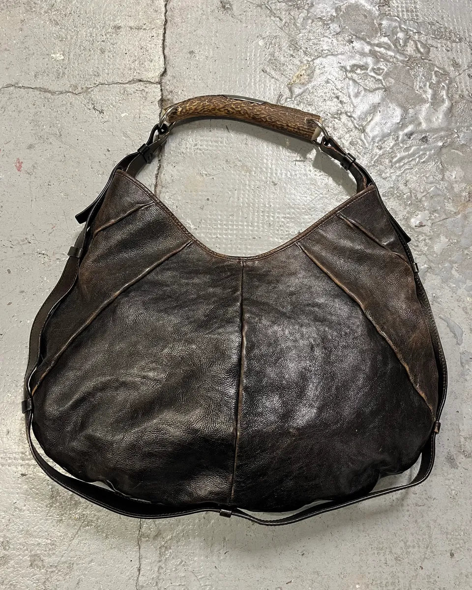 FW2001 Yves Saint Laurent Tom Ford Mombasa Horn Dark Brown Leather Handle Bag (OS) 3