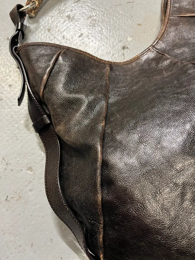 FW2001 Yves Saint Laurent Tom Ford Mombasa Horn Dark Brown Leather Handle Bag (OS) 5