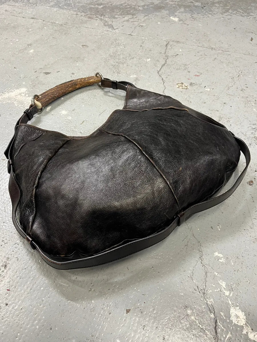 FW2001 Yves Saint Laurent Tom Ford Mombasa Horn Dark Brown Leather Handle Bag (OS) 7