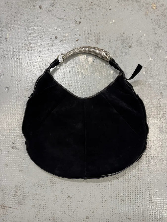 FW2001 Yves Saint Laurent Tom Ford Mombasa Metal Horn Black Suede Leather Handle Bag gjWXCsq 0